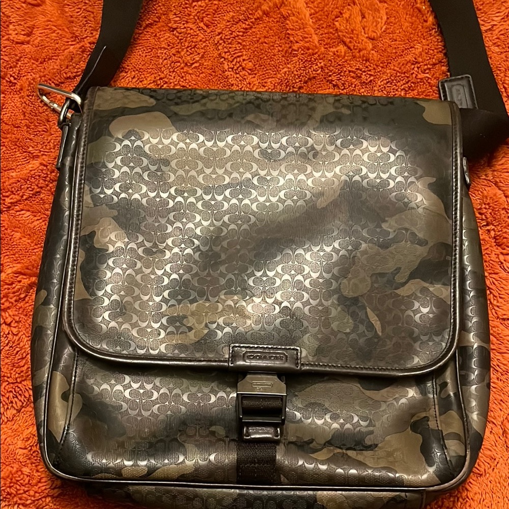 Coach Green and Black Camo Messenger Bag with Adjustable Strap